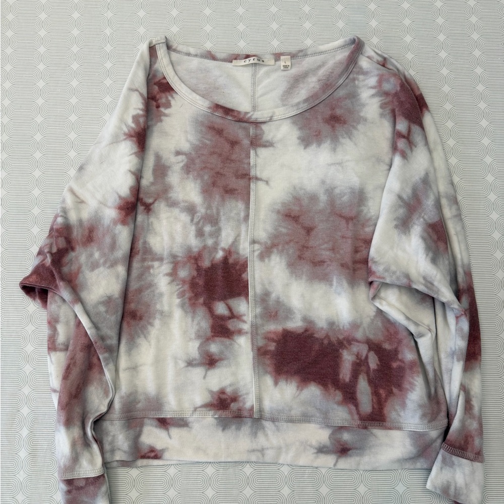 Cyrus Maroon and White Tie-Dye Top